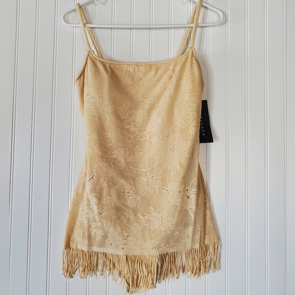 Beige Crochet One Piece Swimsuit Sz 12 NWT